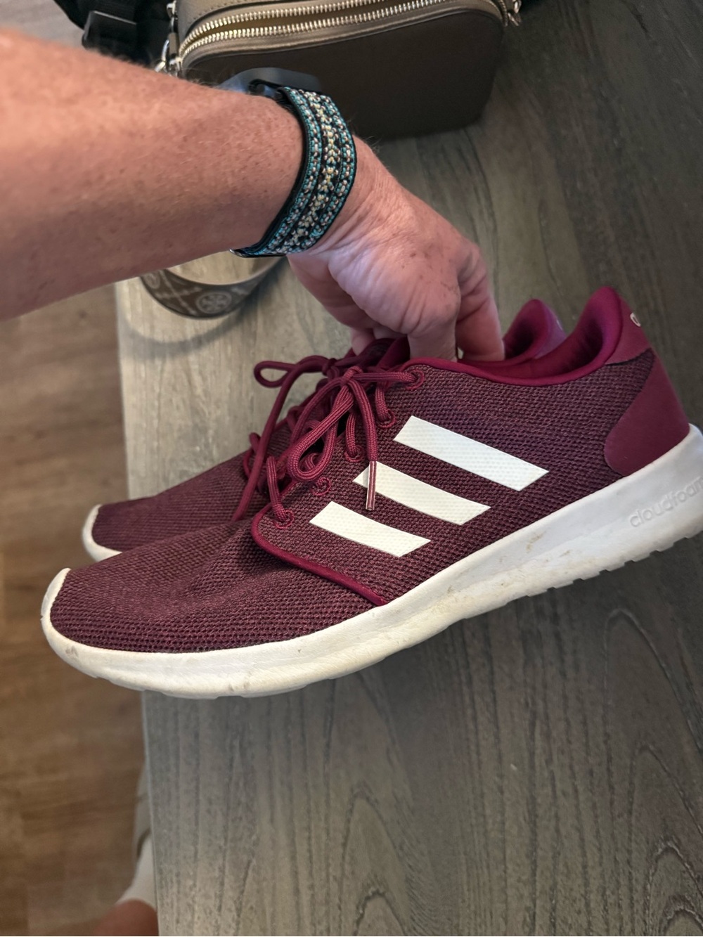 adidas Burgundy Running Sneakers with White Stripes